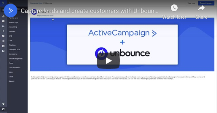 Capture leads and create customers with Unbounce Integration