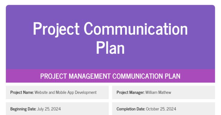Simple Project Management Communication Plan Template